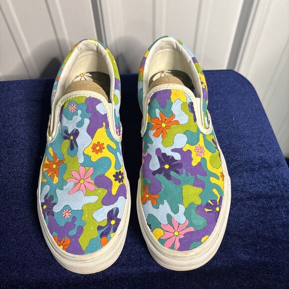 Vans Custom Painted Psychedelic Flower Slip Ons Size 7M/8.5W EUC - Picture 2 of 9